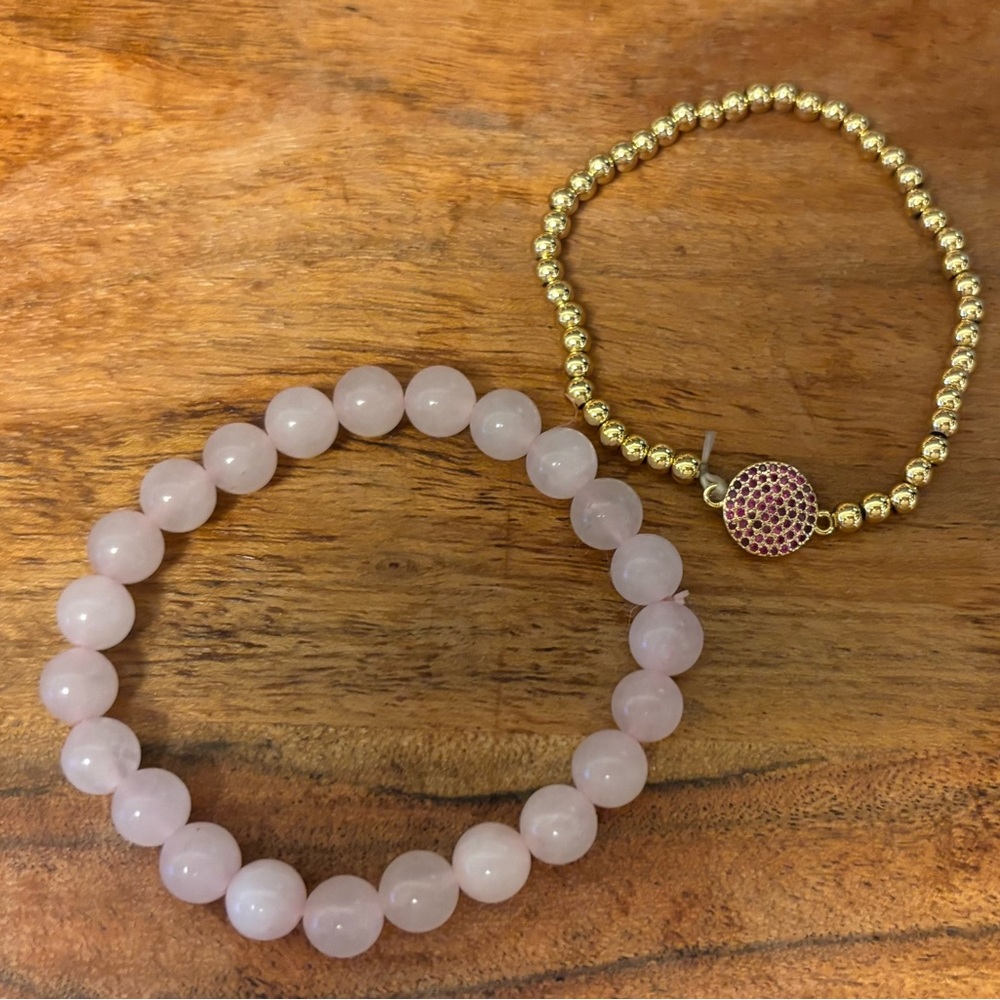 Pink and Gold Beaded Bracelets Set